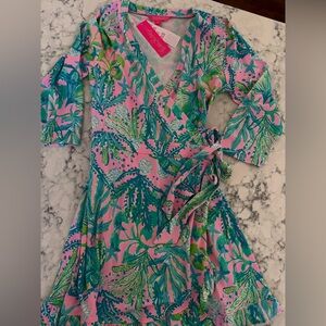 Colorful Wrap Dress with Leaf Print
